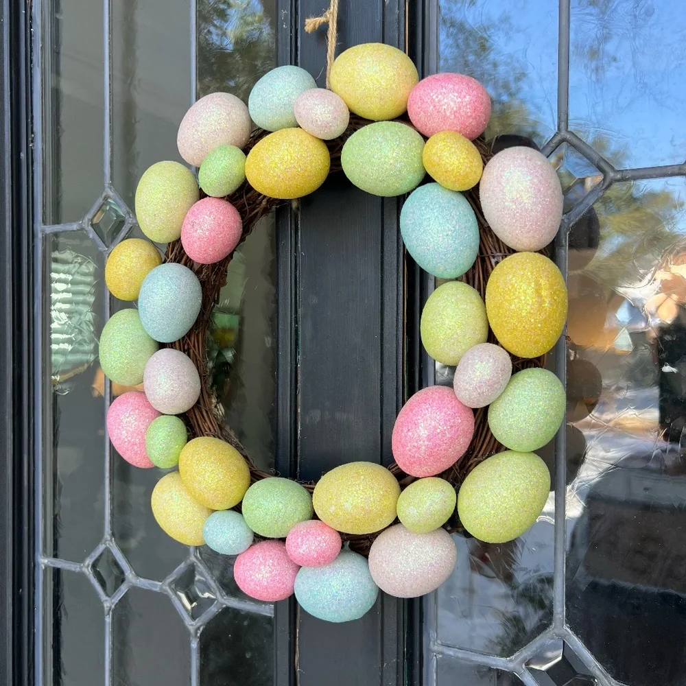 Easter Wreath Front Door Glitter Eggs Pastel Spring Decor 12 Inches Cottagecore
